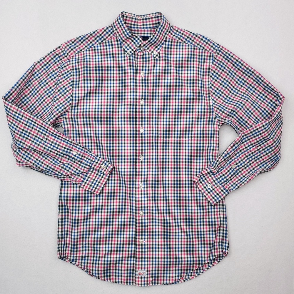 Vineyard Vines Shirt Mens Small Pink Blue Green Check‎ Plaid Classic Fit Murray